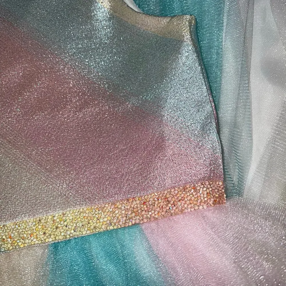 Bonnie Jean Girls Formal Rainbow Tulle Sparkly Princess Dress Sleeveless Sz 14.5
